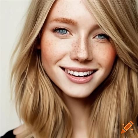 captivating blonde woman with light freckles and beautiful smile on craiyon