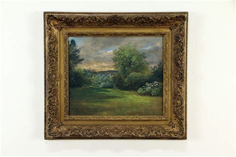 Clearing And Lake Original Oil Antique Painting Gold Frame