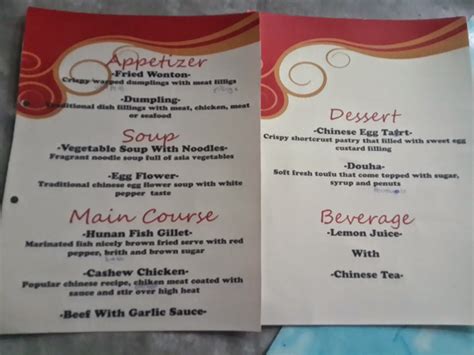 FOOD AND BEVERAGE : CHINESE THEME TABLE D'HOTE AND MENU CARD