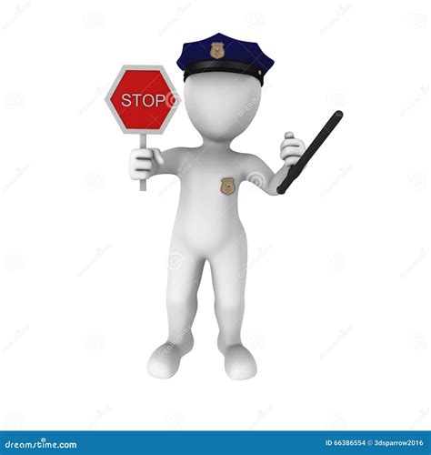 3d Policeman With Stop Sign Stock Illustration Illustration Of