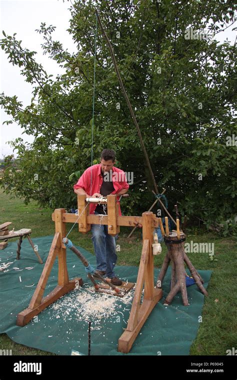 Pole Lathe Worker At A County Show In Kent Demoing The Woodland