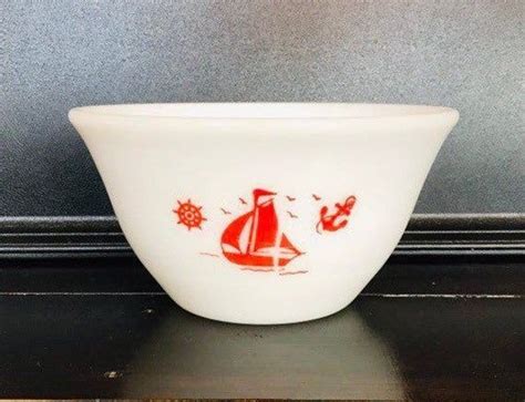 Mckee Sailboat Mixing Bowl Vintage Milk Glass Bowl Sailboat Anchor