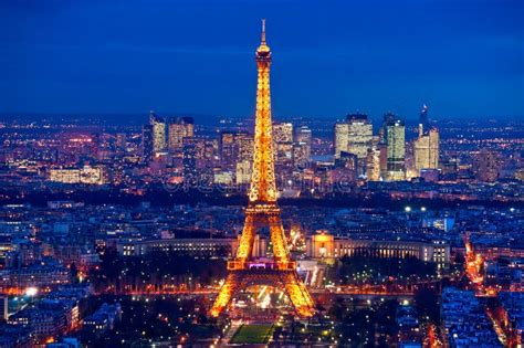 Eiffel Tower Light Performance Show At Night Paris France Aerial