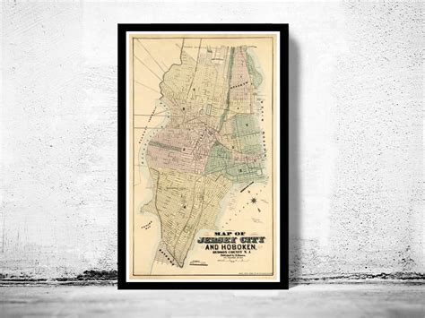 Old Map Of Jersey City And Hoboken Hudson County 1882 On Luulla