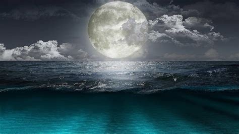 Full Moon Over The Ocean Wallpaper And Background Image