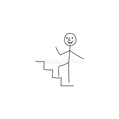 Happy Stick Man Climbs The Stairs Stock Vector Illustration Of Person