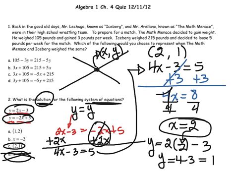 Alg Weekly Quiz 121112 Systems Of Equations Math Algebra