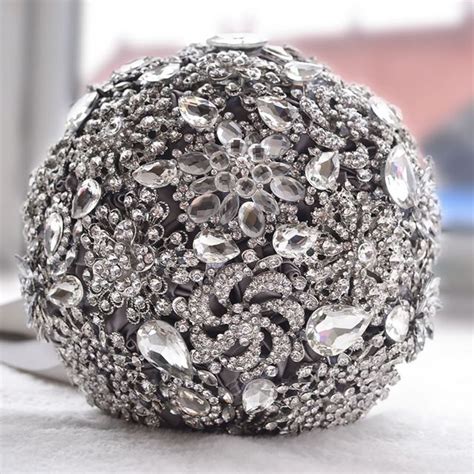 Luxurious Wedding Accessories Brooch Bouquet Ivory Gray Crystal Wedding