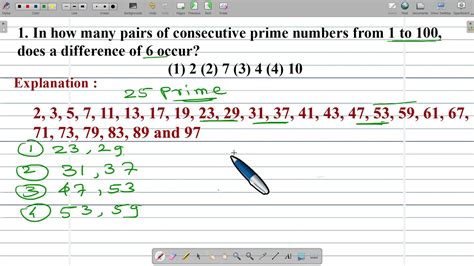 1 In How Many Pairs Of Consecutive Prime Numbers From 1 To 100 Does A