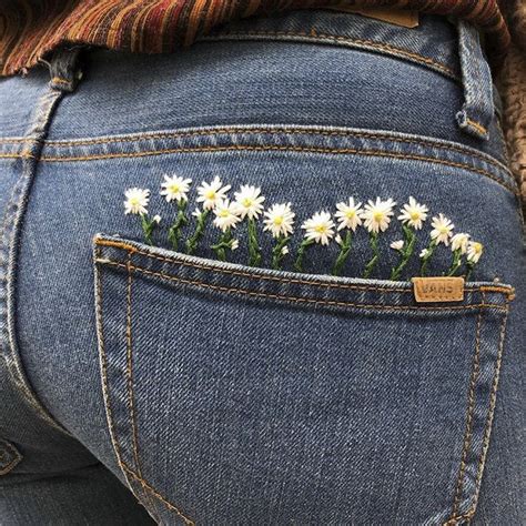 Flowers In My Pocket Embroidered Jeans Embroidery Jeans Diy
