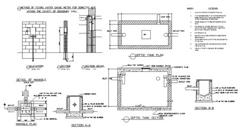 Septic Tank Elevation Section And Structure Details Dwg File Cadbull