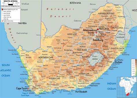 Physical Map Of South Africa Mapa Da Frica Do Sul Maiores Paises Do