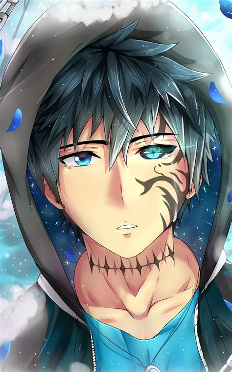 Download 1600x2560 Anime Boy Tattoo Colorful Eyes Shape