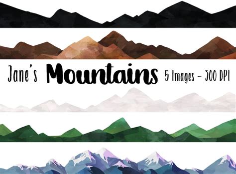 Instant Download Watercolor Mountain Borders Clipart Repeatable Pattern