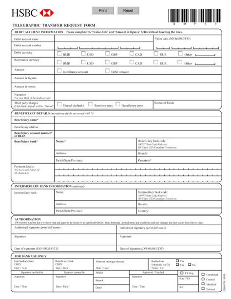 The sender (the remitter) instructs his or her bank to send funds overseas to someone (the beneficiary). Telegraphic Transfer Request Form Hsbc Bermuda