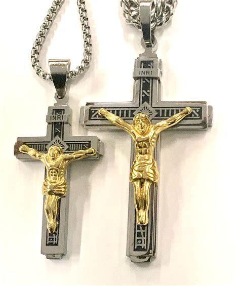 Large Gothic Crucifix Cross Men Necklace Silver Gold Heavy Stainless