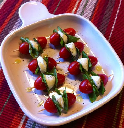 Caprese Salad Bites Cherry Tomatoes Halved Fresh Mini Mozzarella Balls
