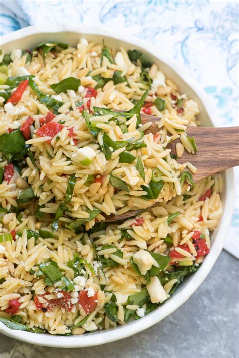 orzo salad with roasted red peppers spinach and feta valerie s kitchen orzo recipes side