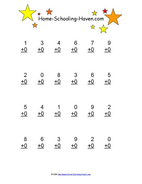 Adding Numbers To 0 Kindergarten Worksheets