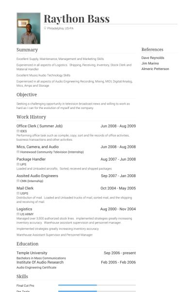Get hired faster with rocket resume! office clerk summer job visualcv resume samples cv ...