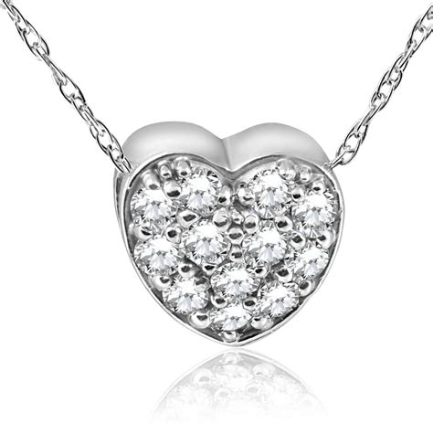 14ct Pave Diamond Petite Heart Pendant 14k White Gold 14 Walmart