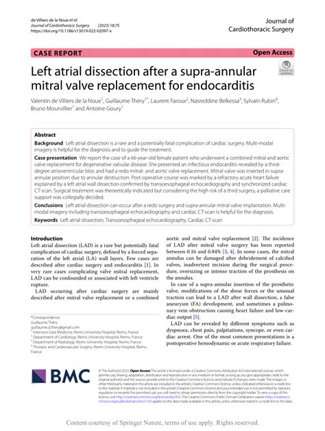 Pdf Left Atrial Dissection After A Supra Annular Mitral Valve