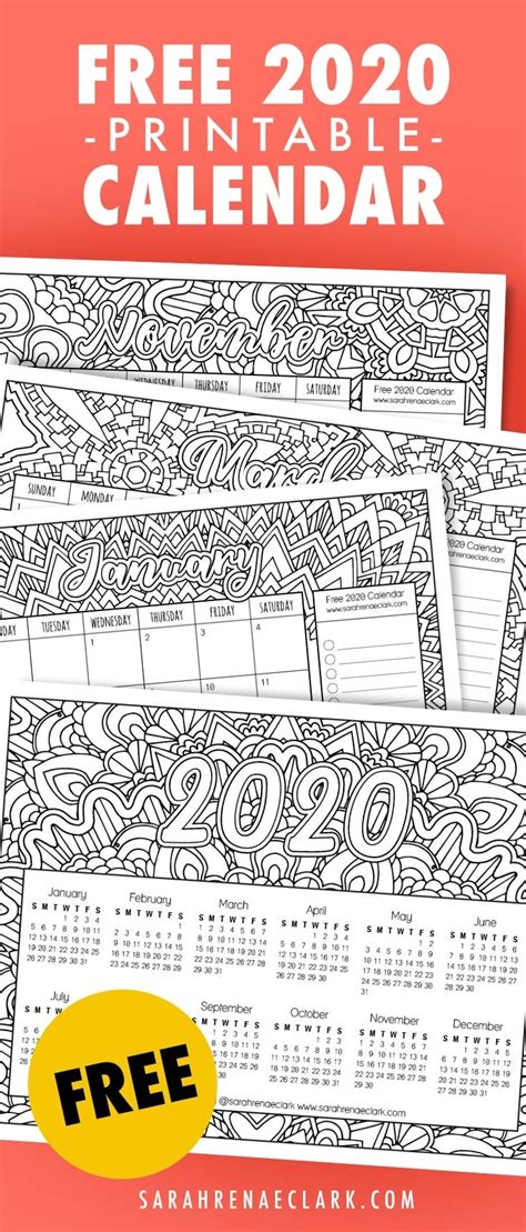 Adult Coloring 2020 Calendar Printable