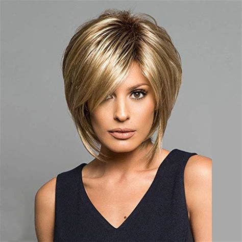 Fluffy Short Blonde Bob Hair Wig With Ladies Straight Synthetic Natural