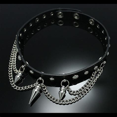collar punk goth emo spike real leather choker necklace emo jewelry leather choker necklace