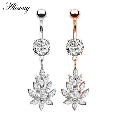 Alisouy 1pc Creative Crystal Belly Button Rings Rose Gold Color Stainless Steel Navel Body