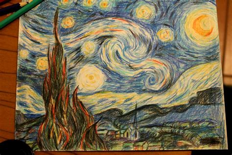 My Version Of Starry Night Vincent Van Gogh Colored Pencils Vicent