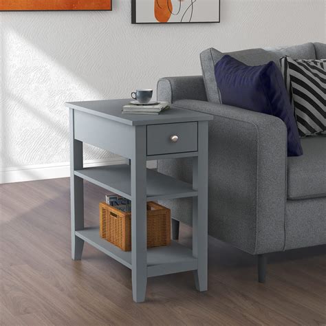 Choochoo Side Table Living Room Narrow End Table With Drawer And Shelf