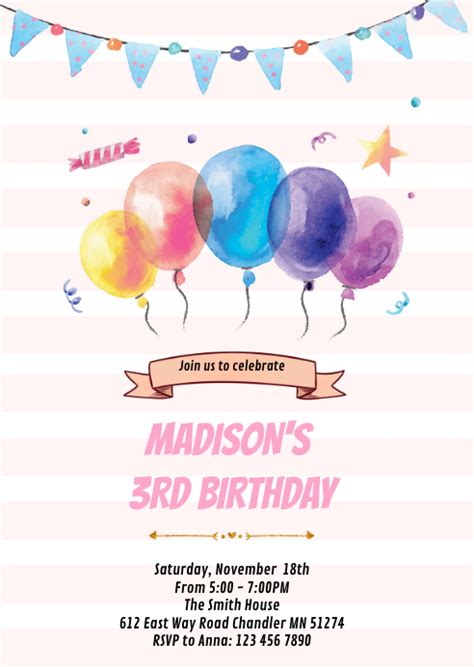 Balloon Happy Birthday Card Invitation Template Postermywall