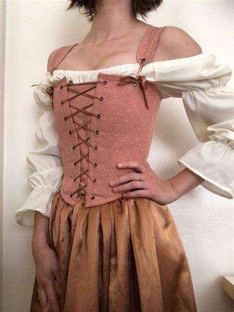 Renaissance Corset Peasant Bodice In Pinkrose Gold With Etsy Old
