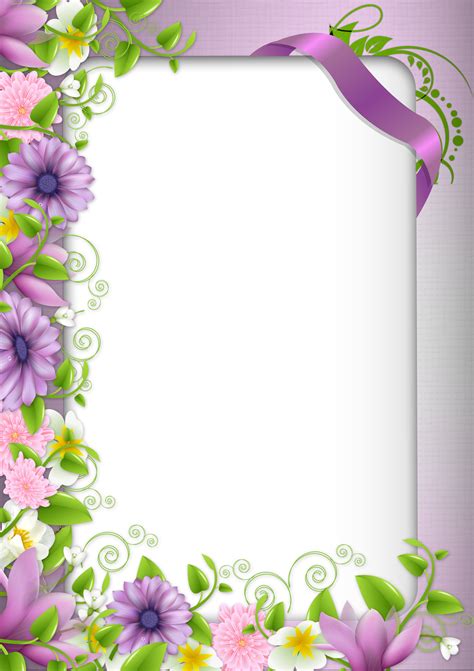 Transparent Png Photo Frame With Purple Flowers Colorful Borders