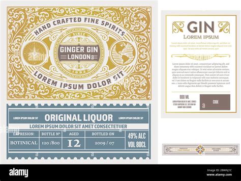 Complete Vintage Label With Gin Liquor Design Stock Vector Image And Art