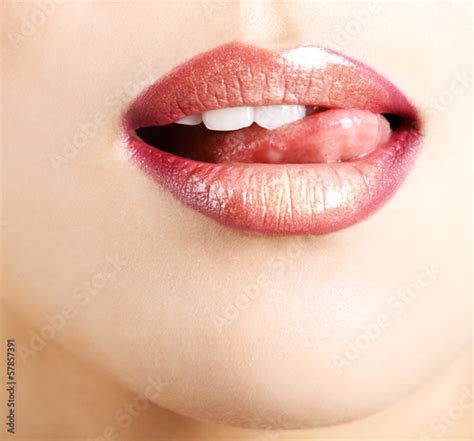Woman Licks Her Lips With Tongue Buy This Stock Photo And Explore