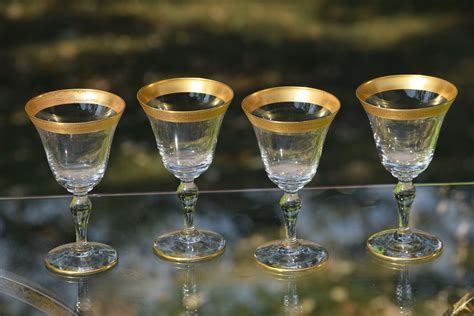 Vintage Gold Encrusted Wine Glasses Set Of Glastonbury Lotus Antique Gold Rimmed Wine