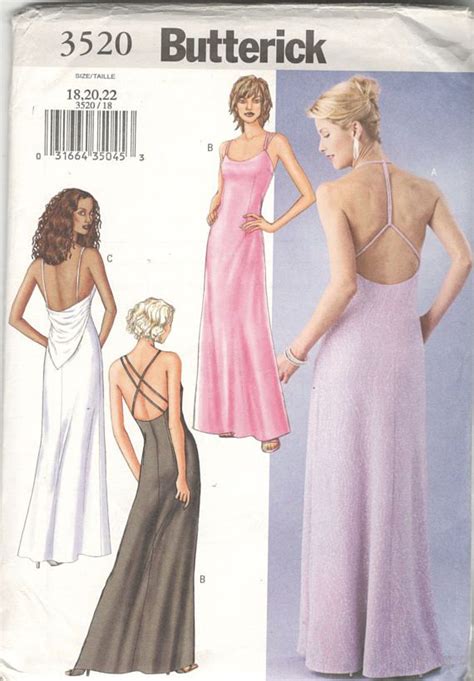 Butterick 3520 Misses Low Back Dress Gown Pattern Evening Prom Criss