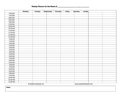 Printable Minute Schedule Template