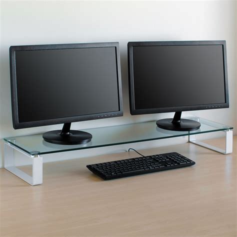 X Large Double Monitor Riser Stand Pcimac Screen Tv Display Shelf