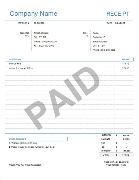 Paid Invoice Receipt Template For Your Needs