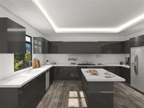 It is popularly used in kitchen cabinets because it has a gloss finish. Dark Grey Lacquer Cabinets - Wong's Building Supply