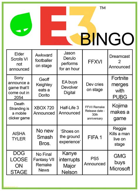 E3 Bingo Card Green Man Gaming Blog