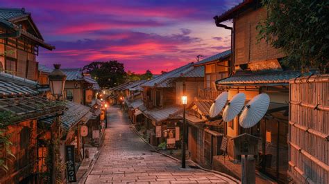 House During Evening Time In Kyoto Street Hd Travel Wallpapers Hd