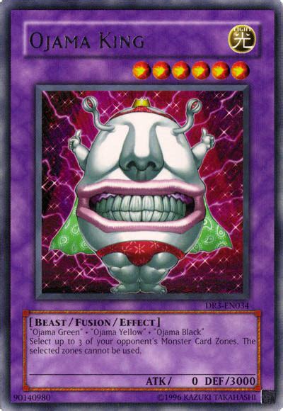 The best thing about ojama monsters being so small and having no effect chazz used this trap card to bring back all of his ojama when he was facing reginald van howell iii. Judgment of the Pharaoh, Ojama King ———————————————— "Ojama Green" + "Ojama...