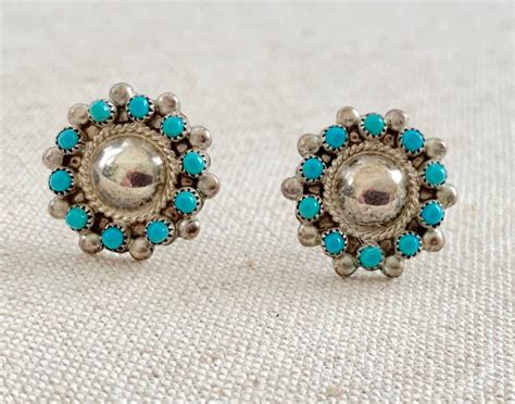 Dainty Zuni Turquoise Earrings Vintage Southwest Native American