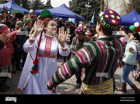 Bishkek 21st Mar 2017 Locals Dressed In Traditional Costumes Dance To Celebrate Annual Nowruz