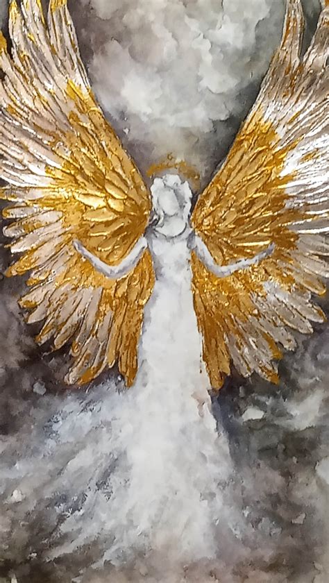 Angel Painting Watercolor Angel Gold Silver Angel Wings Etsy