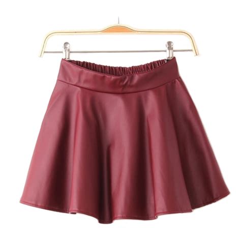 Short Womens Black Red Faux Leather Mini Skirt High Waist